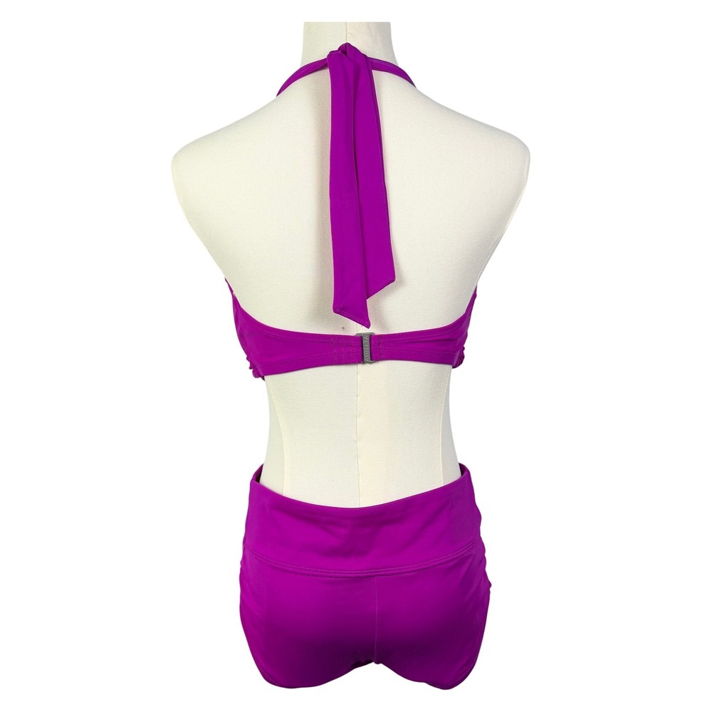 Athleta Magenta Purple Halter Twist Bikini Top 34 D/DD and Boy Short Bottoms Set - Picture 3 of 12